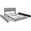 Full Size Grey/Gold Linen Headboard 4 Drawer Storage Platform Bed - Image 2