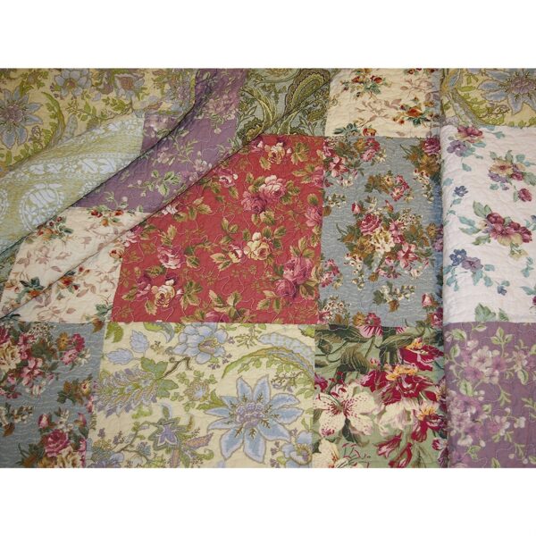 Red Green Blue Purple Yellow White 100-Percent Cotton Floral Patchwork Quilt Throw Blanket - Image 3