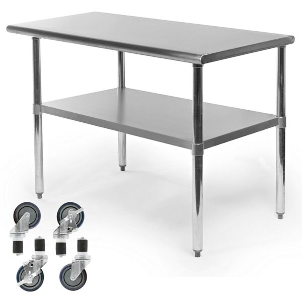 Stainless Steel 48 x 24-inch Kitchen Prep Table with Casters - Image 3