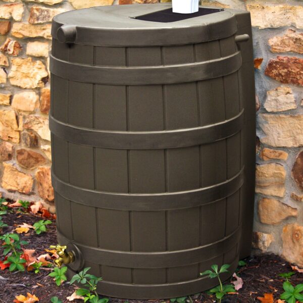 40-Gallon Durable Plastic Resin Rain Barrel in Brown Oak Finish with Spigot - Image 2