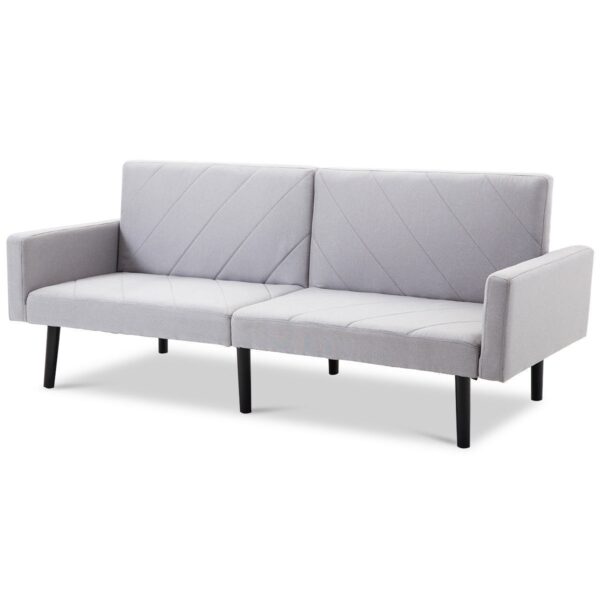 Modern Gray Linen Split-Back Futon Sofa Bed Couch - Image 2