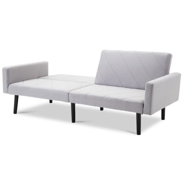 Modern Gray Linen Split-Back Futon Sofa Bed Couch - Image 3