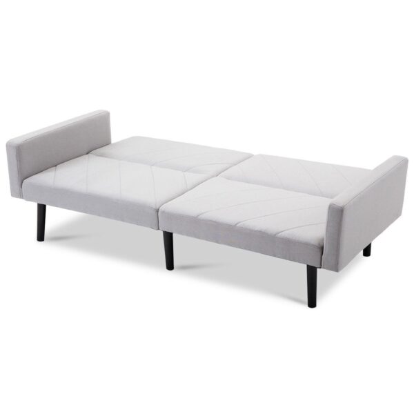 Modern Gray Linen Split-Back Futon Sofa Bed Couch - Image 4