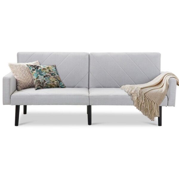 Modern Gray Linen Split-Back Futon Sofa Bed Couch - Image 5