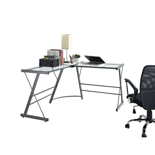 Metal Frame Glass Top L-Shape Desk - Laptop Computer Writing Table - Image 2