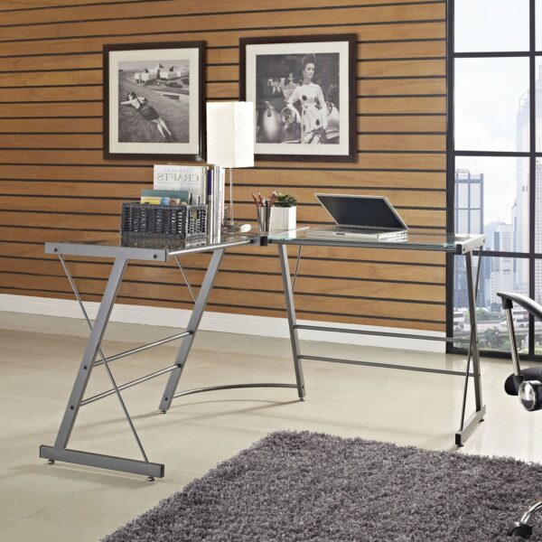 Metal Frame Glass Top L-Shape Desk - Laptop Computer Writing Table - Image 3