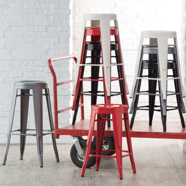 Set of 2 Steel Metal 24-inch Counter Height Bar Stools in Powder Coat Silver Finish - Image 2