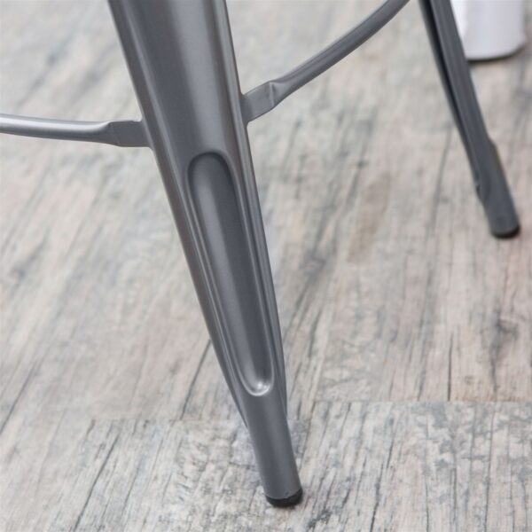 Set of 2 Steel Metal 24-inch Counter Height Bar Stools in Powder Coat Silver Finish - Image 3