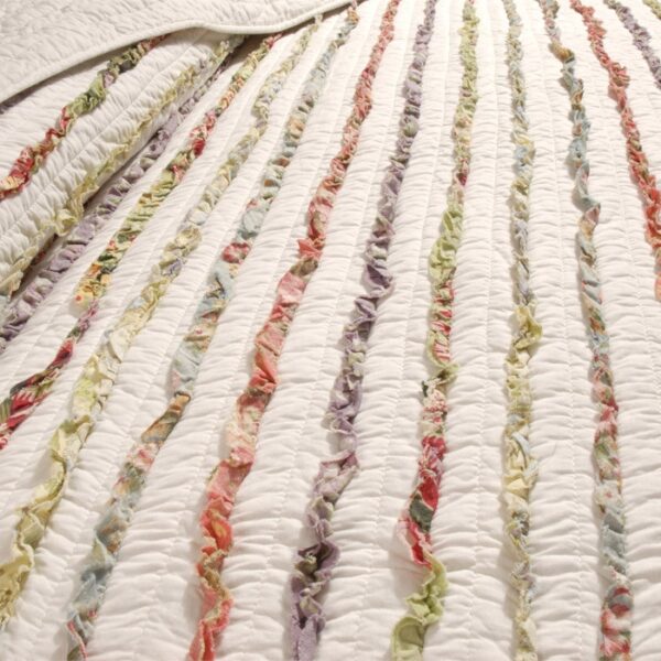 Full / Queen 100% Cotton Quilt Set Ruffled Multi-color Stripes - Image 3