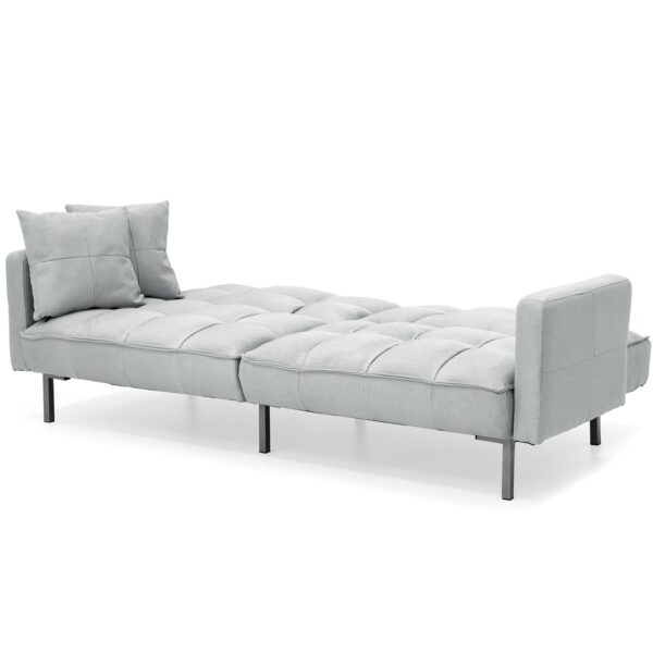 Plush Gray Split-Back Design Convertible Linen Tufted Futon w/ 2 Pillows - Image 4
