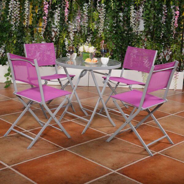 Pink Purple Rose Red 5-Piece Folding Chairs and Table Outdoor Patio Furniture Set - Image 2