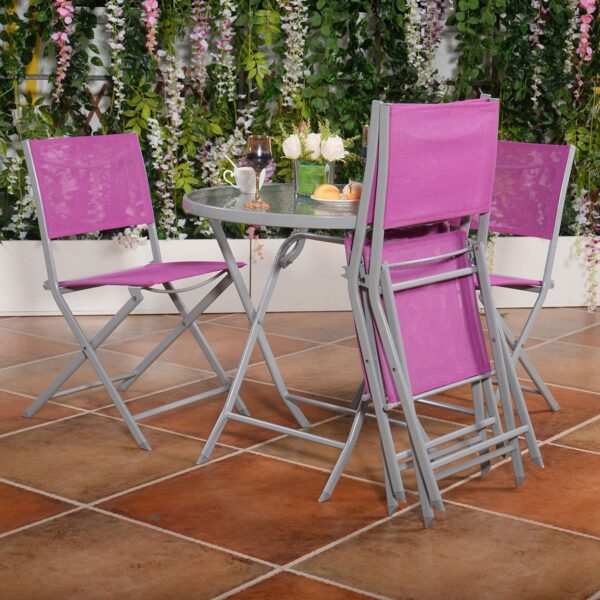 Pink Purple Rose Red 5-Piece Folding Chairs and Table Outdoor Patio Furniture Set - Image 3