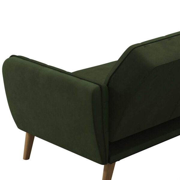 Memory Foam Futon Sofa Bed with Green Velvet Upholstery and Wood Legs - Image 4