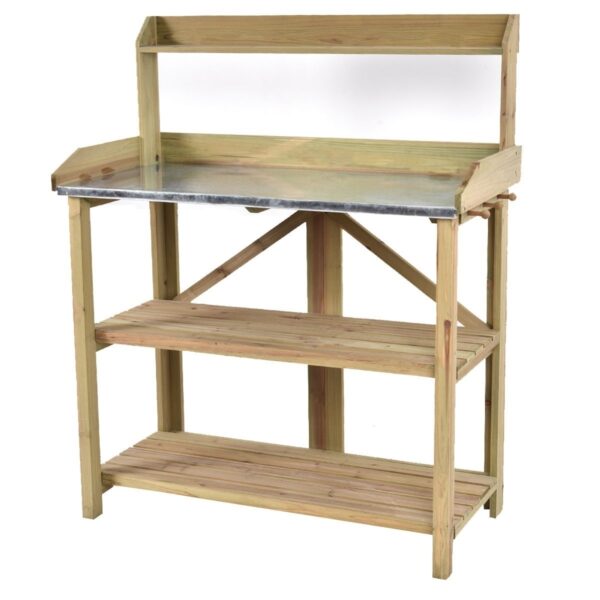 Outdoor Garden Workstation Potting Bench with Metal Top - Image 2