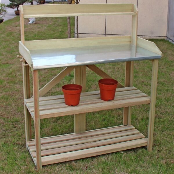 Outdoor Garden Workstation Potting Bench with Metal Top - Image 4
