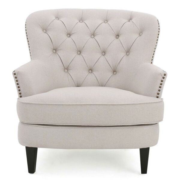Natural Mid-Century Tufted Upholstered Club Armchair with Ottoman - Image 3