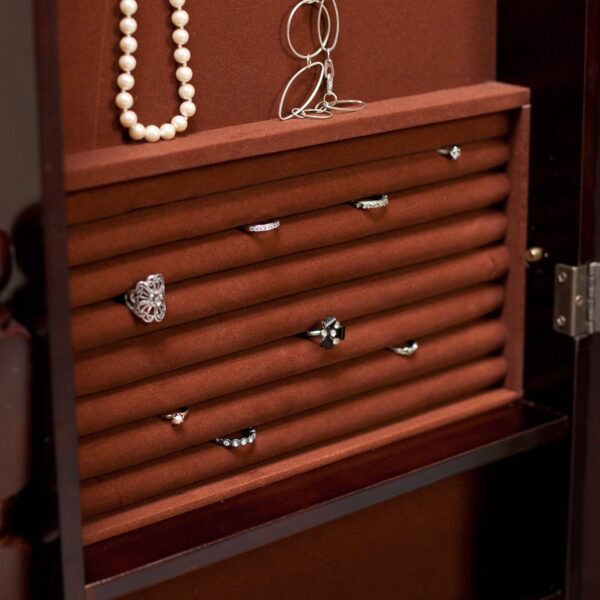 Jewelry Armoire and Full-Length Tilting Mirror in Espresso Brown Wood Finish - Image 3