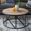 Round Metal and Wood Drum Shaped Coffee Table - Image 2