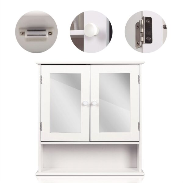 White 2-Door Mirrored Medicine Cabinet with Open Shelf - Image 2