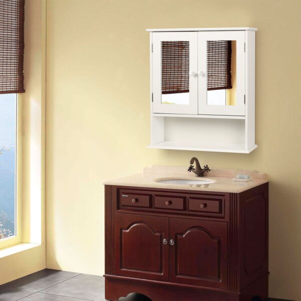White 2-Door Mirrored Medicine Cabinet with Open Shelf - Image 4