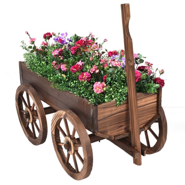 Mobile Half Barrel Solid Wood Planter Box on Wooden Wheels - Image 2