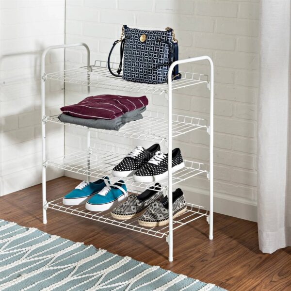 White Metal 4-Shelf Shoe Rack - Holds up to 9 Pair of Shoes - Image 3