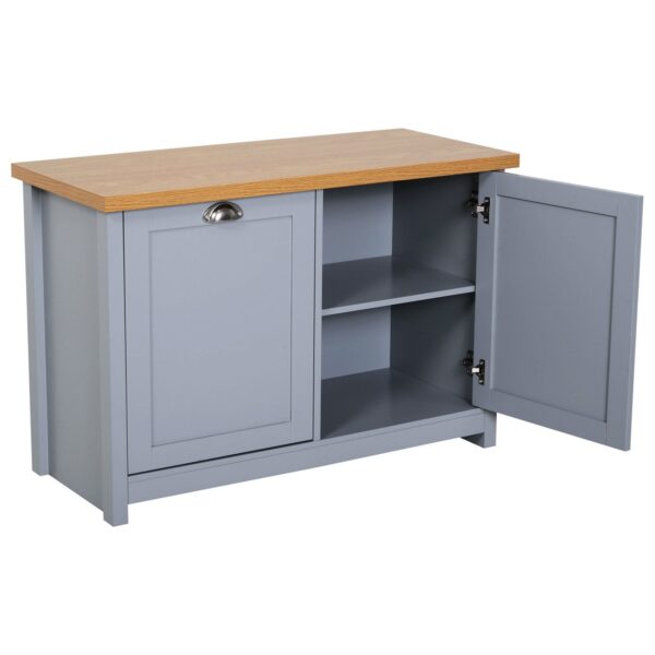 Gray and Oak Finish Wood Top Cabinet Entryway Storage Bench - Image 2