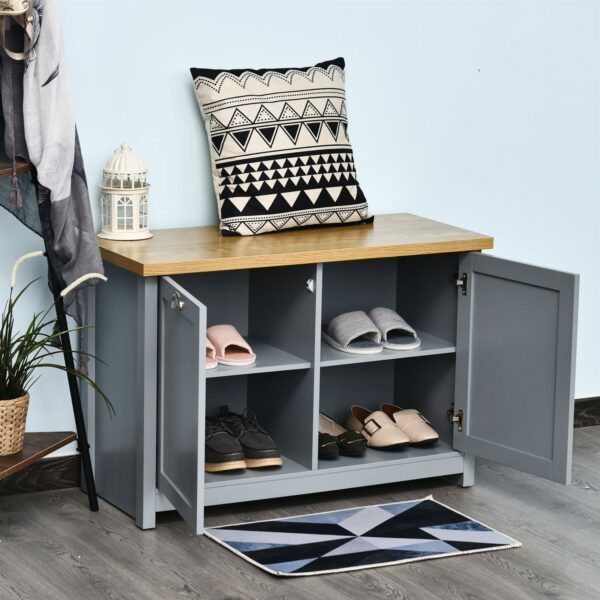 Gray and Oak Finish Wood Top Cabinet Entryway Storage Bench - Image 4