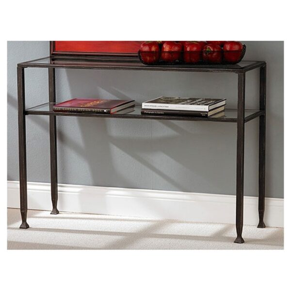 Metal Glass Top Sofa Table Occasional Console Table with Shelf - Image 2