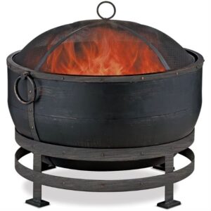 Heavy Duty Steel Cauldron Wood Burning Fire Pit with Spark Screen and Stand