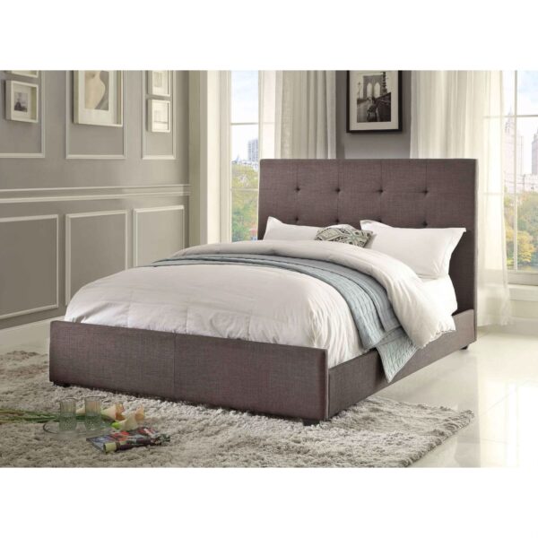 Queen Grey Fabric Upholstered Bed with Tufted Headboard - Boxspring Required - Image 2