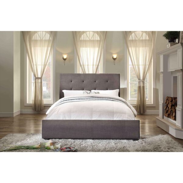 Queen Grey Fabric Upholstered Bed with Tufted Headboard - Boxspring Required - Image 3