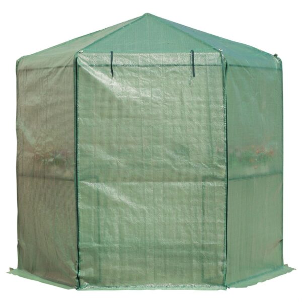 Outdoor Hexagon Greenhouse 6.5 x 7 Ft with Steel Frame PE Cover and Shelves - Image 3