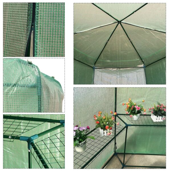 Outdoor Hexagon Greenhouse 6.5 x 7 Ft with Steel Frame PE Cover and Shelves - Image 4