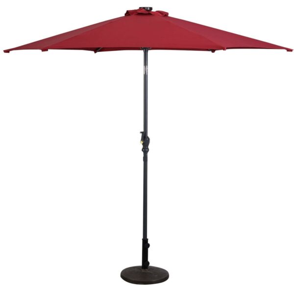 Burgundy 9-Ft Patio Umbrella with Steel Pole Crank Tilt and Solar LED Lights - Image 2