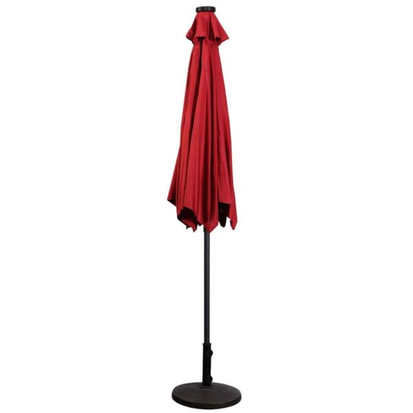 Burgundy 9-Ft Patio Umbrella with Steel Pole Crank Tilt and Solar LED Lights - Image 3