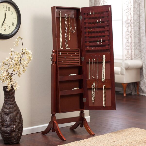 Full Length Tilting Cheval Mirror Jewelry Armoire in Cherry Wood Finish - Image 2