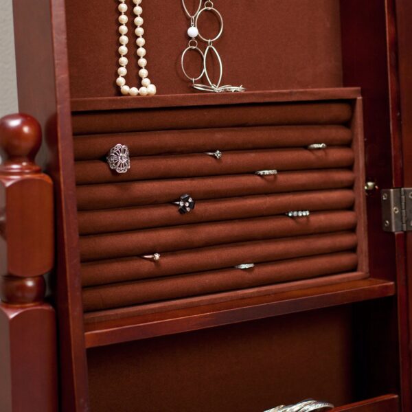 Full Length Tilting Cheval Mirror Jewelry Armoire in Cherry Wood Finish - Image 3
