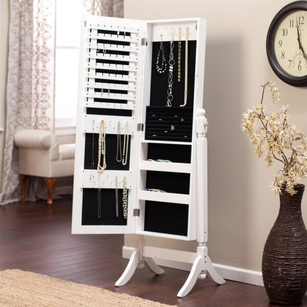 Full Length Tilting Cheval Mirror Jewelry Armoire Cabinet in Gloss White - Image 2