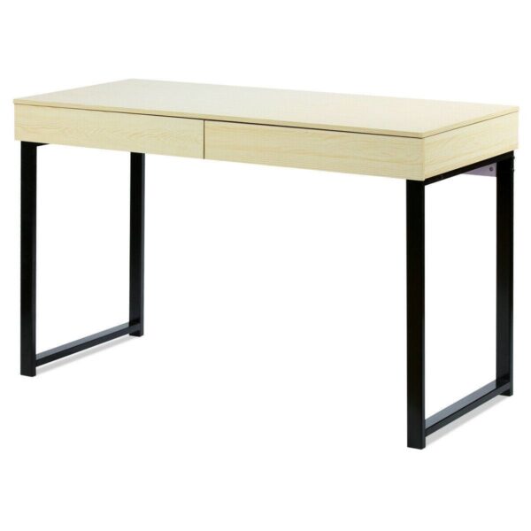 Modern Metal Wood Home Office Desk with 2 Drawers - Image 2