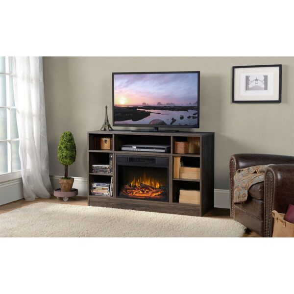 Tall TV Stand Electric Fireplace in Brown Oak Finish - Image 2