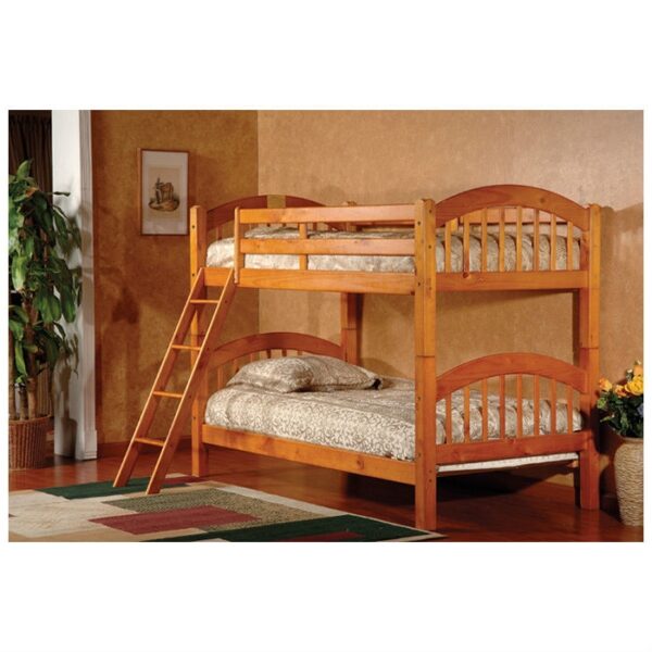 Twin over Twin Bunk Bed with Ladder n Honey Oak Wood Finish - Image 2