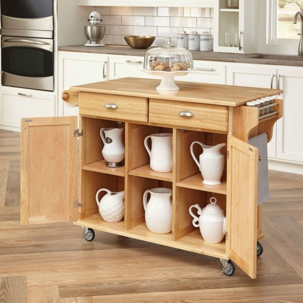 Natural Wood Finish Kitchen Island Cart with Locking Casters - Image 2