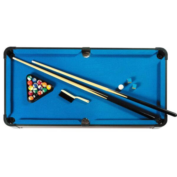 40-inch Pool Table with Blue Felt Surface 2 Cues and Billiard Balls - Image 2