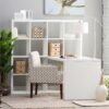 Modern Computer Desk with Honeycomb Style Wall Bookcase in White - Image 2