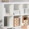 Modern Computer Desk with Honeycomb Style Wall Bookcase in White - Image 4