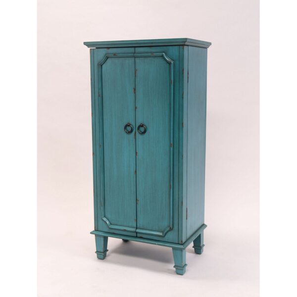 Vintage Turquoise Hand Painted Jewelry Armoire with Antique Drawer Pulls - Image 2