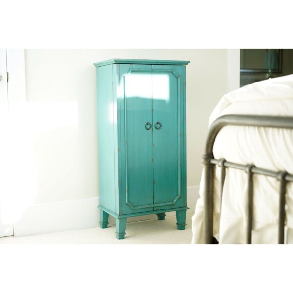 Vintage Turquoise Hand Painted Jewelry Armoire with Antique Drawer Pulls - Image 5
