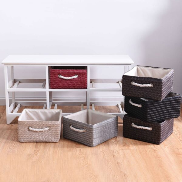 2 Tier White Wooden Chest Dresser with 6 Rattan Wicker Baskets Drawers - Image 2