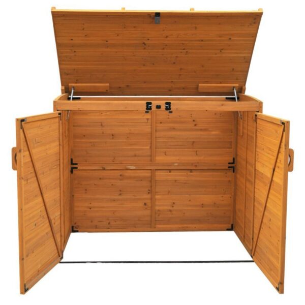 Outdoor 65 x 38 inch Wood Storage Shed for Trash Garbage Recycle Bins - Image 2